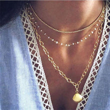 Carica l&#39;immagine nel visualizzatore di Gallery, 4Pcs/Set Women Necklaces Angel Heart Pink Crystal Virgin Mary Pendant Clavicle Chain Multilayer Gold Necklace Set Jewelry Gift