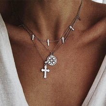 Carica l&#39;immagine nel visualizzatore di Gallery, 4Pcs/Set Women Necklaces Angel Heart Pink Crystal Virgin Mary Pendant Clavicle Chain Multilayer Gold Necklace Set Jewelry Gift