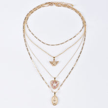 Carica l&#39;immagine nel visualizzatore di Gallery, 4Pcs/Set Women Necklaces Angel Heart Pink Crystal Virgin Mary Pendant Clavicle Chain Multilayer Gold Necklace Set Jewelry Gift