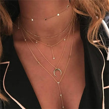 Carica l&#39;immagine nel visualizzatore di Gallery, 4Pcs/Set Women Necklaces Angel Heart Pink Crystal Virgin Mary Pendant Clavicle Chain Multilayer Gold Necklace Set Jewelry Gift