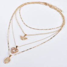 Carica l&#39;immagine nel visualizzatore di Gallery, 4Pcs/Set Women Necklaces Angel Heart Pink Crystal Virgin Mary Pendant Clavicle Chain Multilayer Gold Necklace Set Jewelry Gift