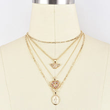 Carica l&#39;immagine nel visualizzatore di Gallery, 4Pcs/Set Women Necklaces Angel Heart Pink Crystal Virgin Mary Pendant Clavicle Chain Multilayer Gold Necklace Set Jewelry Gift