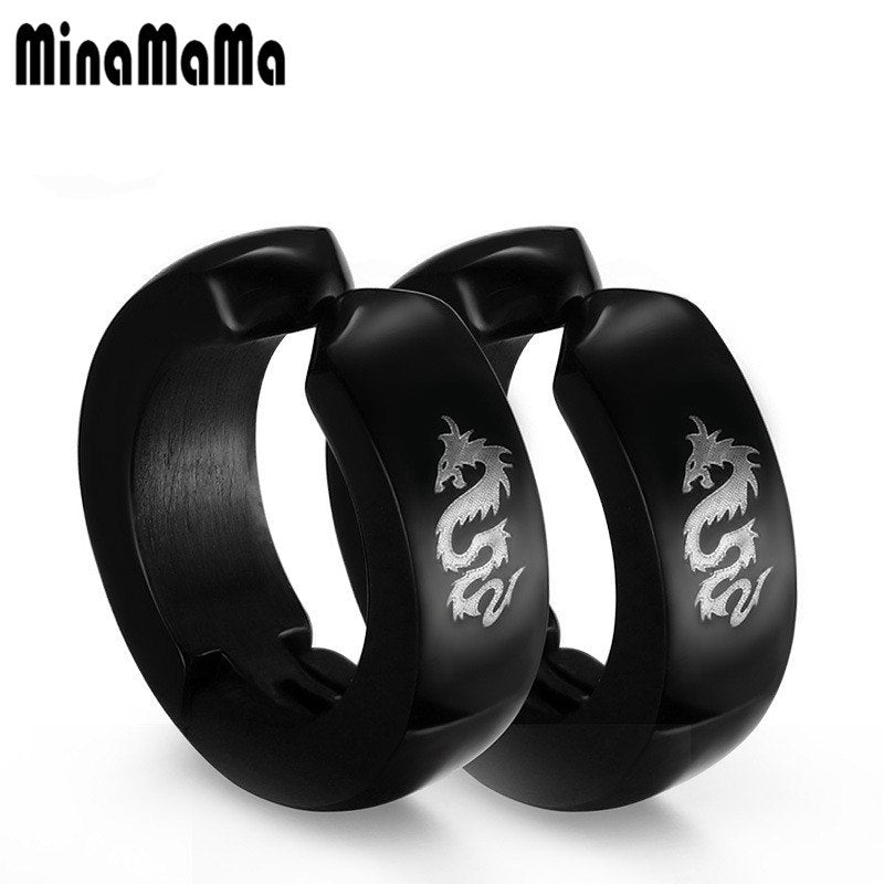 4mm Black Dragon 316L Stainless Steel Dragon Stud Earrings High Quality Stainless Steel Earrings for Men Women Earring Jewelry