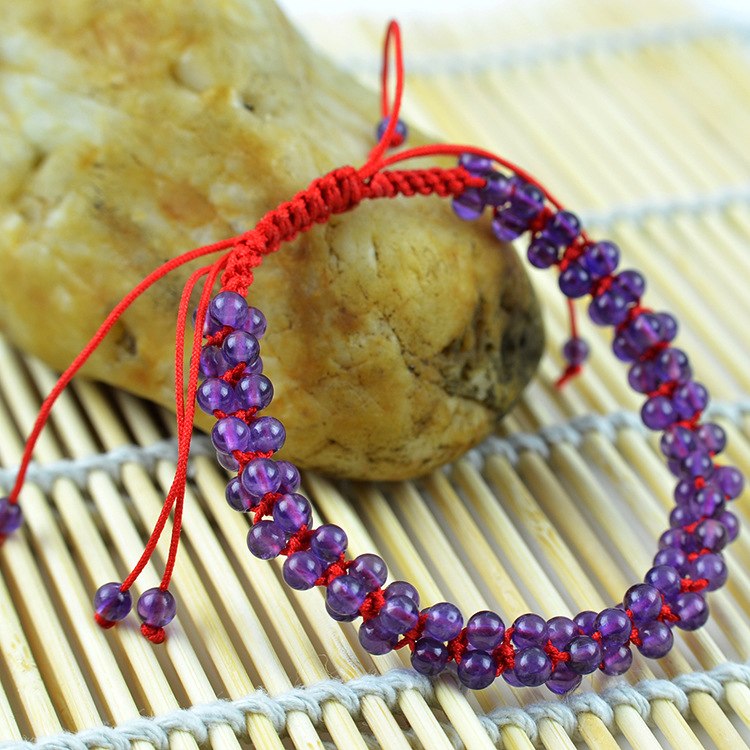 Braccialetti con perline rotonde di ametista naturale da 4 mm Gioielli con braccialetti con perline fini Gioielli per donna Regalo con certificato Drop Shipping 