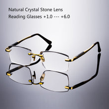 Load image into Gallery viewer, +5.0 5.5 +6.0 Reading Glasses Man Natural Crystal Stone Glass Hyperopia Woman  Rimless Presbyopia Eyeglasses +1.0 3.0 +4.5