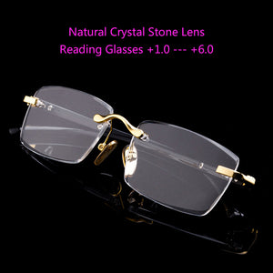 +5.0 +6.0 Man Reading Glasses Woman Natural Crystal Stone Glass Len Hyperopia  Rimless Presbyopia Eyeglasses +1.0 3.0 +4.5