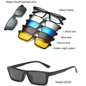 5+1 suit Clip On Sunglasses Women Frames Clips Magnetic Sunglasses Magnet eyeglasses men Clip glasses 6 in 1