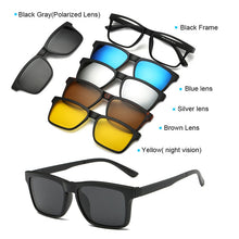 Load image into Gallery viewer, 5+1 suit Clip On Sunglasses Women Frames Clips Magnetic Sunglasses Magnet eyeglasses men Clip glasses 6 in 1