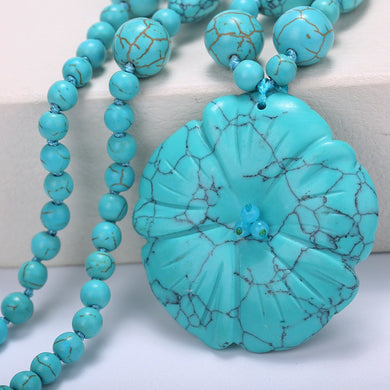 Collana di cristallo naturale 5 * 5 cm Ciondolo fiore turchese Ciondolo goccia d'acqua in pietra chakra grande punto di guarigione blu per collana da donna 