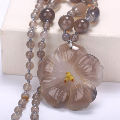 5*5cm Natural Round Gr Agates Stone Beads For Jewelry Necklace 48cm Big Flower Pendant Statement For Women Vintage Crystal