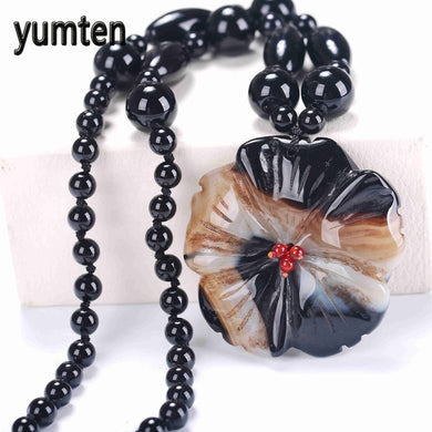 5 * 5 cm Collana di agata nera di ossidiana Collana di fiori Ciondolo Pop Elegante Gioielli da donna Uomo Accessori stile cinese Collier Colar Catena 