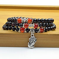 Carica l&#39;immagine nel visualizzatore di Gallery, 5-6mm GradeA Natural Garnet beaded Bracelet Tibetan Buddhist 108 Prayer Beads Necklace Gourd Mala Prayer Bracelet for Meditation