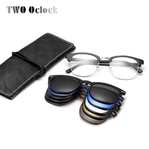 5 In 1 Magnetic Sunglass Clip On Glasses Men Women Ultra-light TR90 Polarized UV400 Prescription Optic Glasses Frame 6pcs/1set