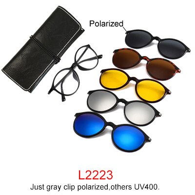 5 In 1 Magnetic Sunglass Clip On Glasses Men Women Ultra-light TR90 Polarized UV400 Prescription Optic Glasses Frame 6pcs/1set