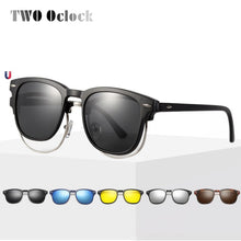 Load image into Gallery viewer, 5 In 1 Magnetic Sunglass Clip On Glasses Men Women Ultra-light TR90 Polarized UV400 Prescription Optic Glasses Frame 6pcs/1set