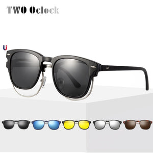 5 In 1 Magnetic Sunglass Clip On Glasses Men Women Ultra-light TR90 Polarized UV400 Prescription Optic Glasses Frame 6pcs/1set