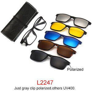 5 In 1 Magnetic Sunglass Clip On Glasses Men Women Ultra-light TR90 Polarized UV400 Prescription Optic Glasses Frame 6pcs/1set