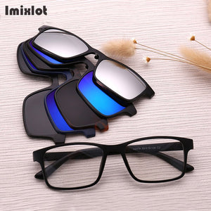 5 Lens Magnet Sunglasses Clip Mirrored Clip on Magnetic Sunglasses Clip on Glasses Men Polarized Clip Custom Prescription Myopia
