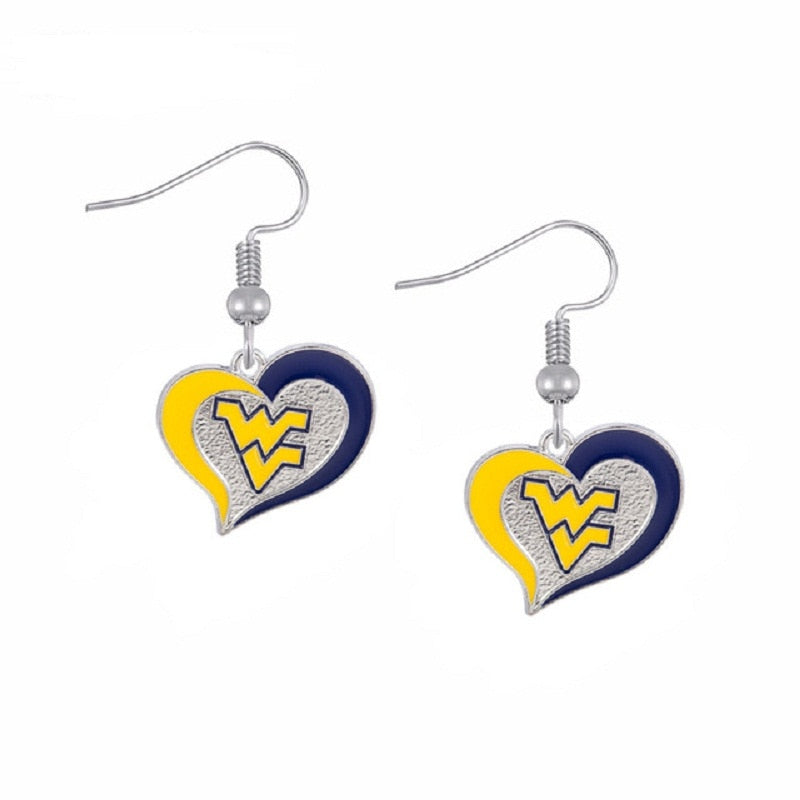 5 Pairs Enamel Heart West Virginia Mountaineers Charms Drop Earrings