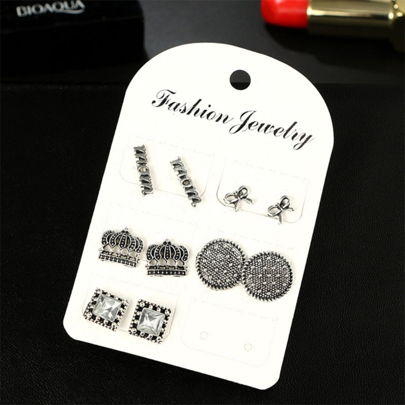 5 Pairs New Arrival Ear Stud Earrings Vintage Ethnic Style Fashion Women Jewelry