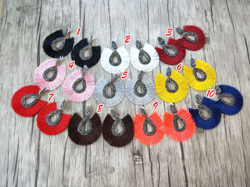 5 Pairs cotton Silk Tassel Earrings,Pearl Pave Rhinestone Tassel Jewelry, For Women Bohemia Earrings Christmas gift ER570
