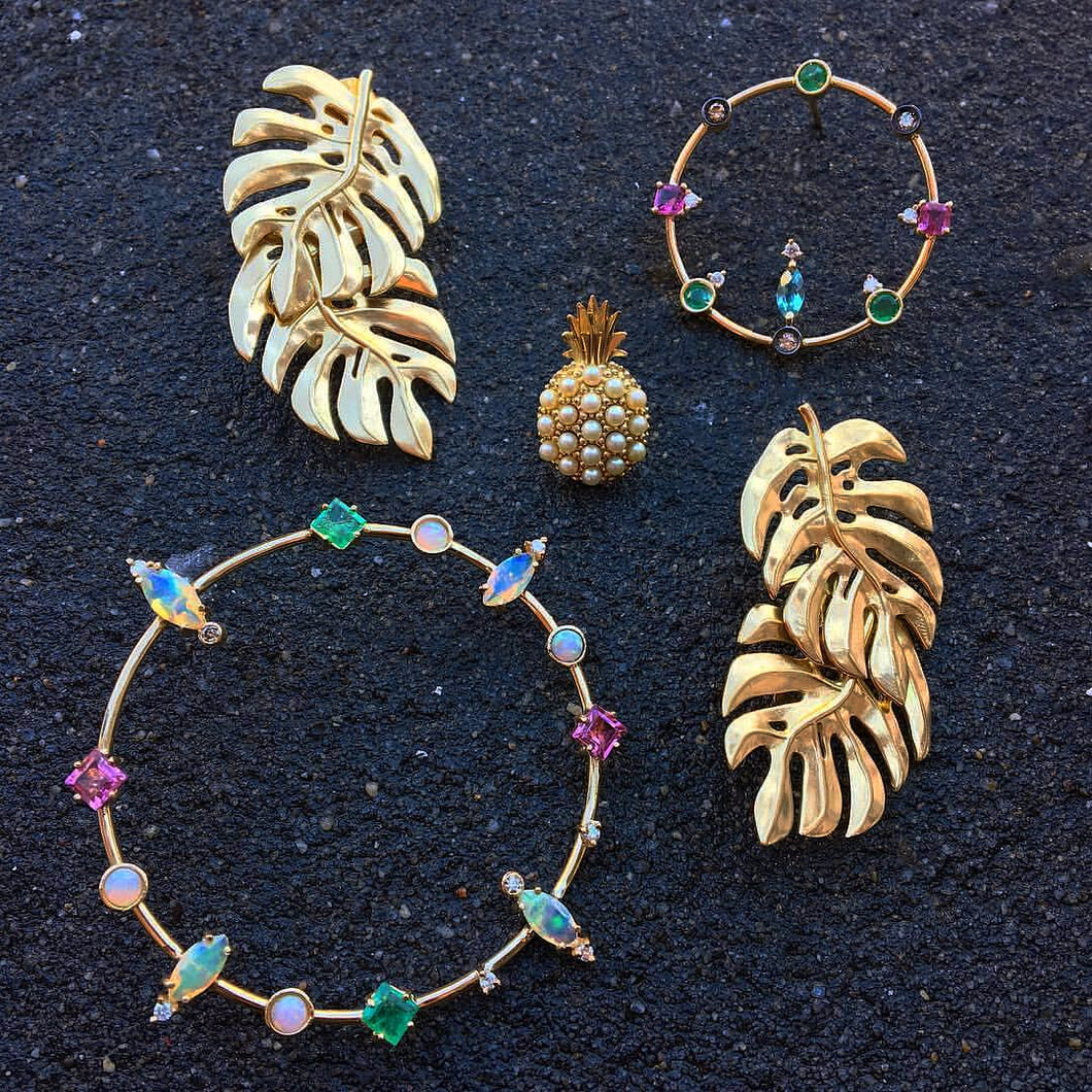 5 Pcs/Set Geometric Plant stud Earrings Set Colourful Gold Hyperbole Woman Summer Jewelry Daily Earring Jewelry