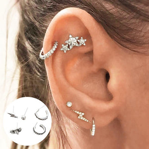 5 Pcs Shiny Rhinestone Stars Lighting Ear Stud Earring Women Charm Jewelry Findings & Components
