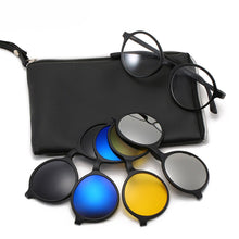 Load image into Gallery viewer, 5 in 1 Clip On Sunglasses with Polarized Night Vision Mirror Flat Magnetic Lens Clips Optical Myopia Glasses Prescription