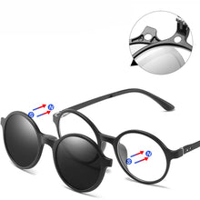 Load image into Gallery viewer, 5 in 1 Clip On Sunglasses with Polarized Night Vision Mirror Flat Magnetic Lens Clips Optical Myopia Glasses Prescription