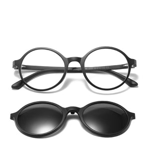 5 in 1 Clip On Sunglasses with Polarized Night Vision Mirror Flat Magnetic Lens Clips Optical Myopia Glasses Prescription