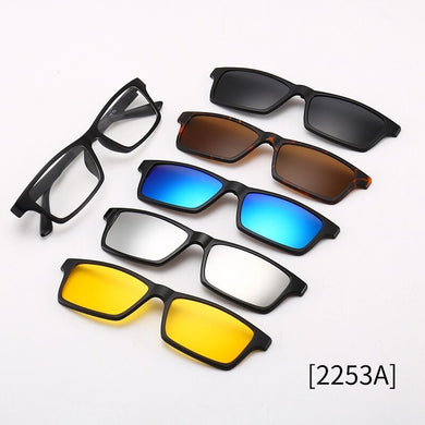 5 in 1 Retro Round Magnetic Polarized Clip-on Driving Sunglasses Eyeglass Frames