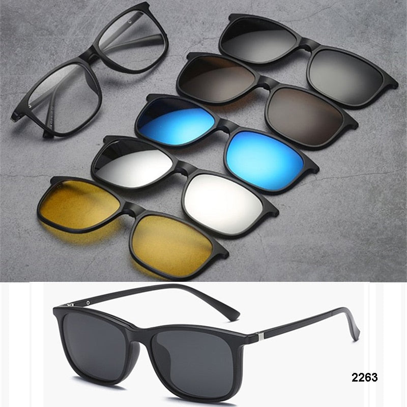 5 in 1 Sunglasses Magnet Sunglasses 5+1 Magnet Clip On Sunglasses Glasses Optical Lens Eyewear 5 in 1 Glasses