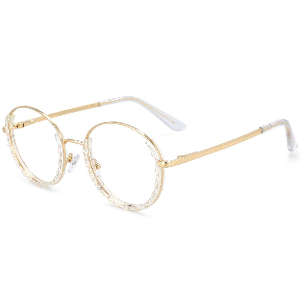 51012 Half Frame Round Anti Blue Light Optical Glasses Frames Women TR90 Crystal Cutting Computer Eyeglasses