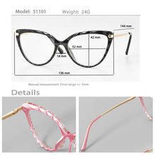 Load image into Gallery viewer, 51101 Cat Eye Glasses Frames Diamond Grid Pattern Ultralight Women Optical Computer Glasses
