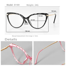 Load image into Gallery viewer, 51101 Cat Eye Glasses Frames Diamond Grid Pattern Ultralight Women Optical Computer Glasses