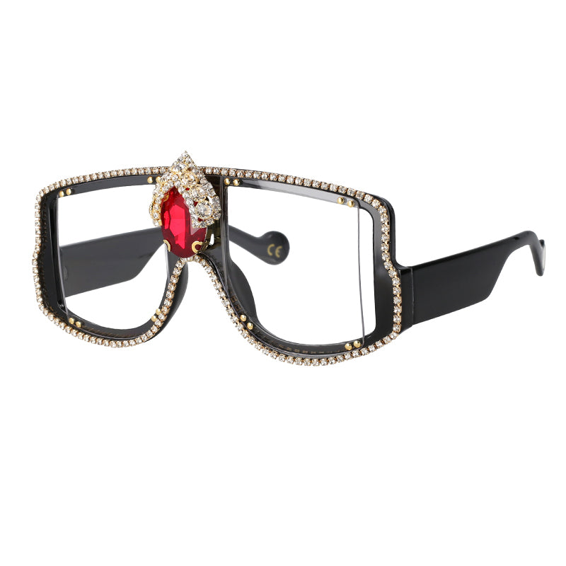 53089 Oversize Lady Sunglasses  Rhinestone Rivet Frame Charm Women Shade Uv400