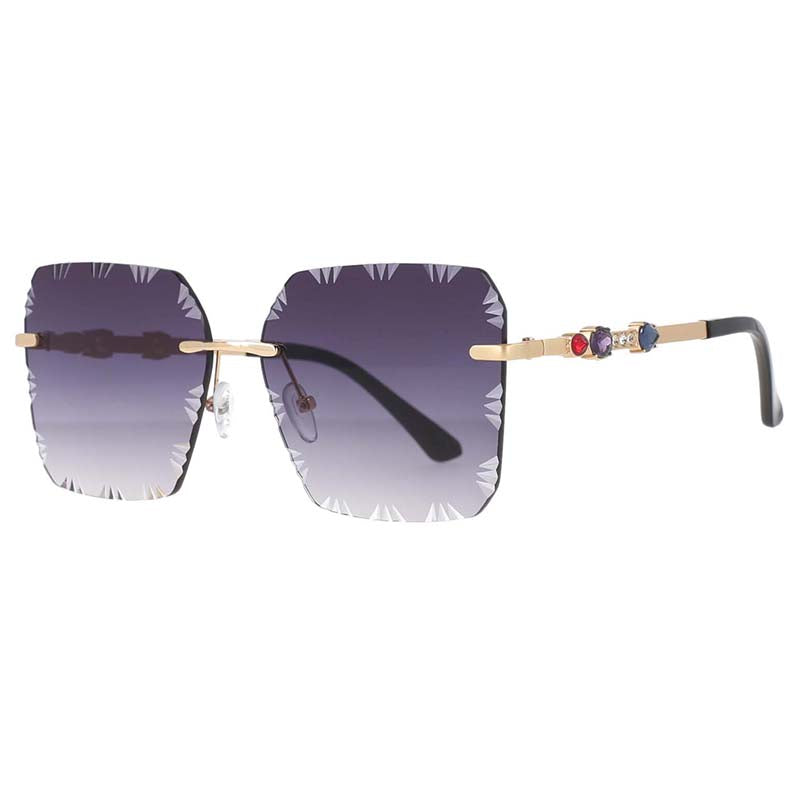 53189 Square Rimless  Sunglasses Diamond Women Shades Uv400 Vintage Glasses