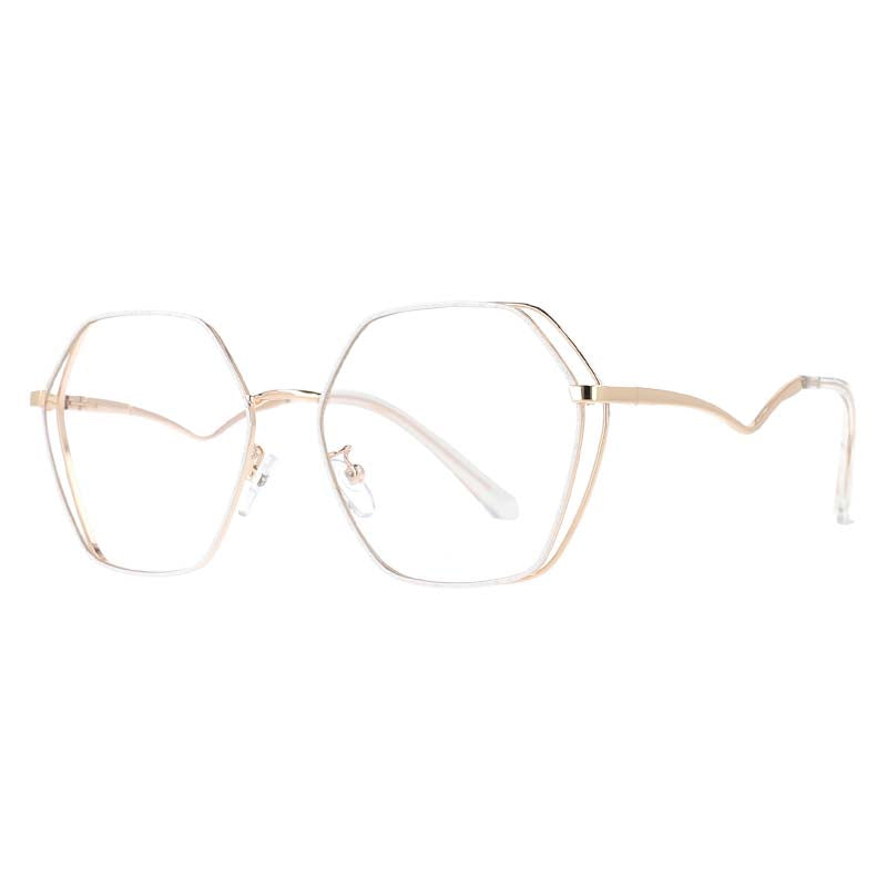 53202 Polygon Retro Metal Glasses Frames Anti Blue Light Women Optical Computer Glasses