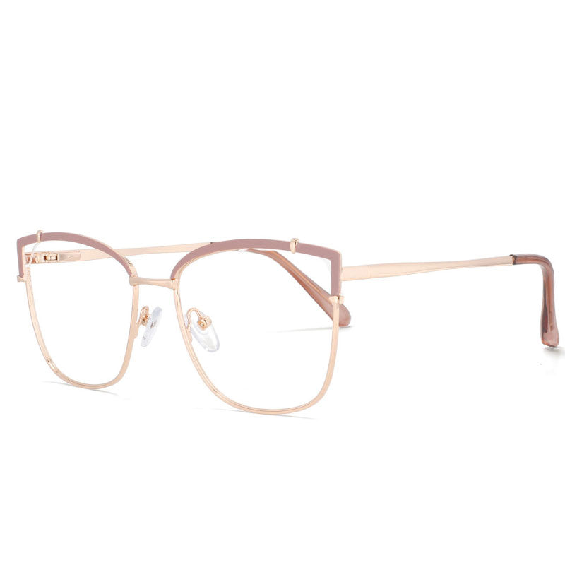 53269 Square Anti Blue Light Optical Women Metal Eyebrow Glasses Frames Computer Eyeglasses