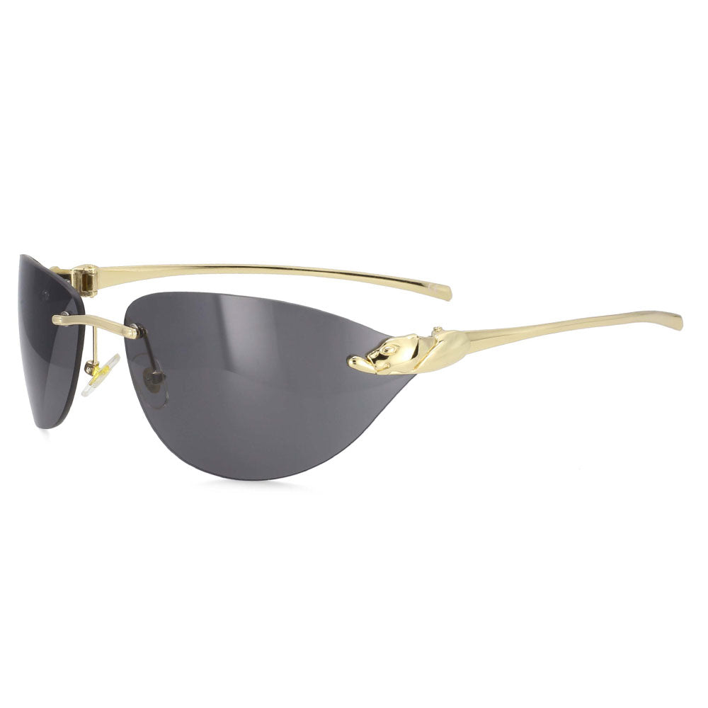 53569 Rimless Sunglasses Leopard Head Men Women Shades Uv400 Vintage Glasses