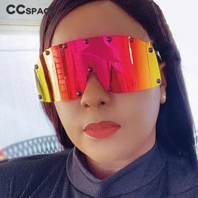 53664 Oversized One Lens Sunglasses Rivet Men Women Mirror Shades Uv400 Vintage Goggle Glasses