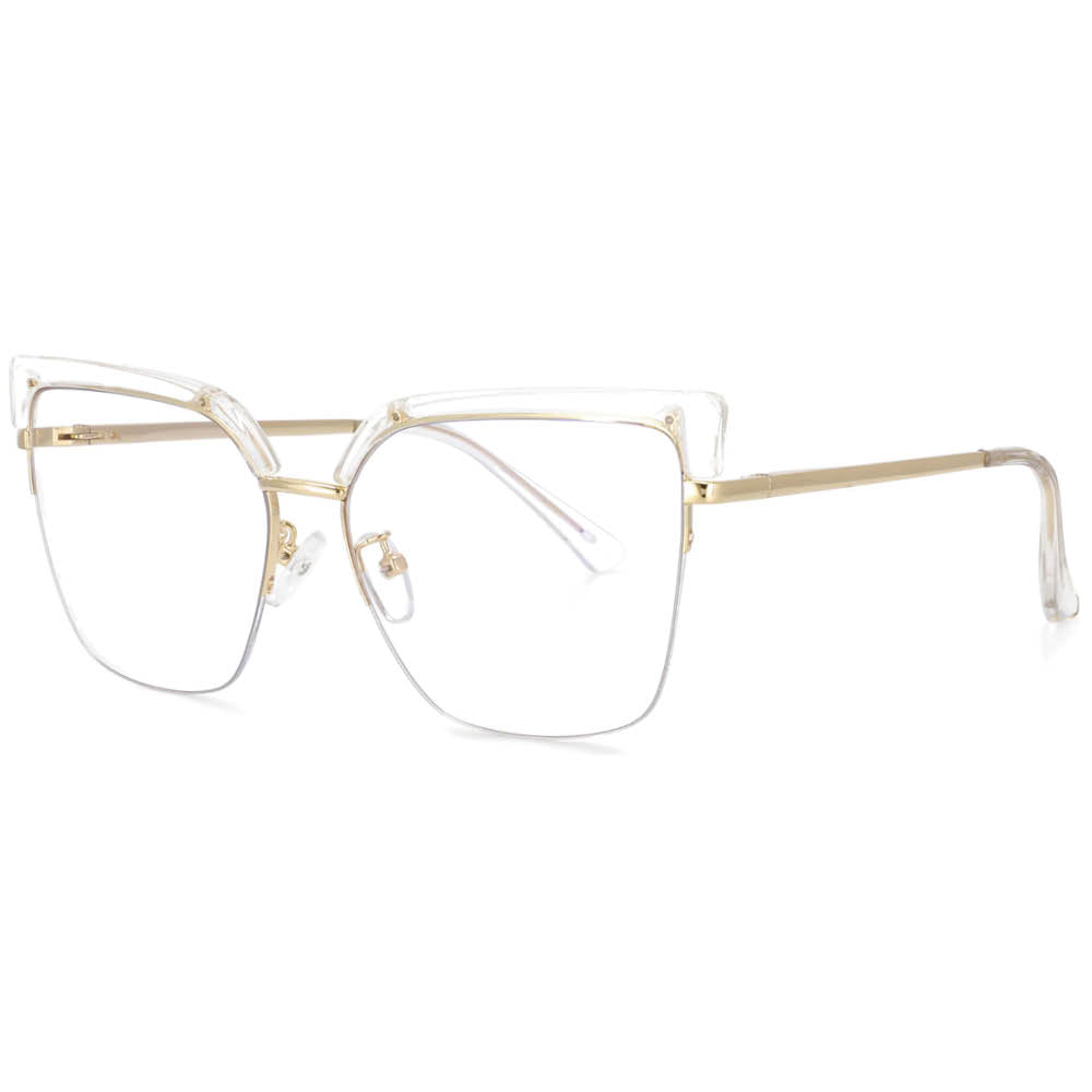 53681 Oversized Half Frame Anti Blue Light Optical Eyebrow Glasses Frames Women Computer Eyeglasses