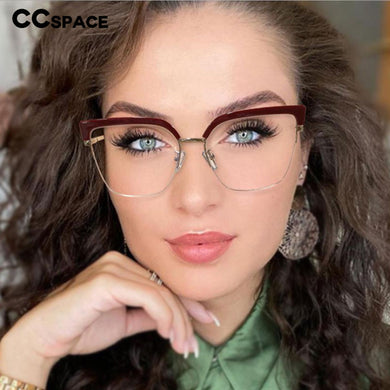 53681 Oversized Half Frame Anti Blue Light Optical Eyebrow Glasses Frames Women Computer Eyeglasses