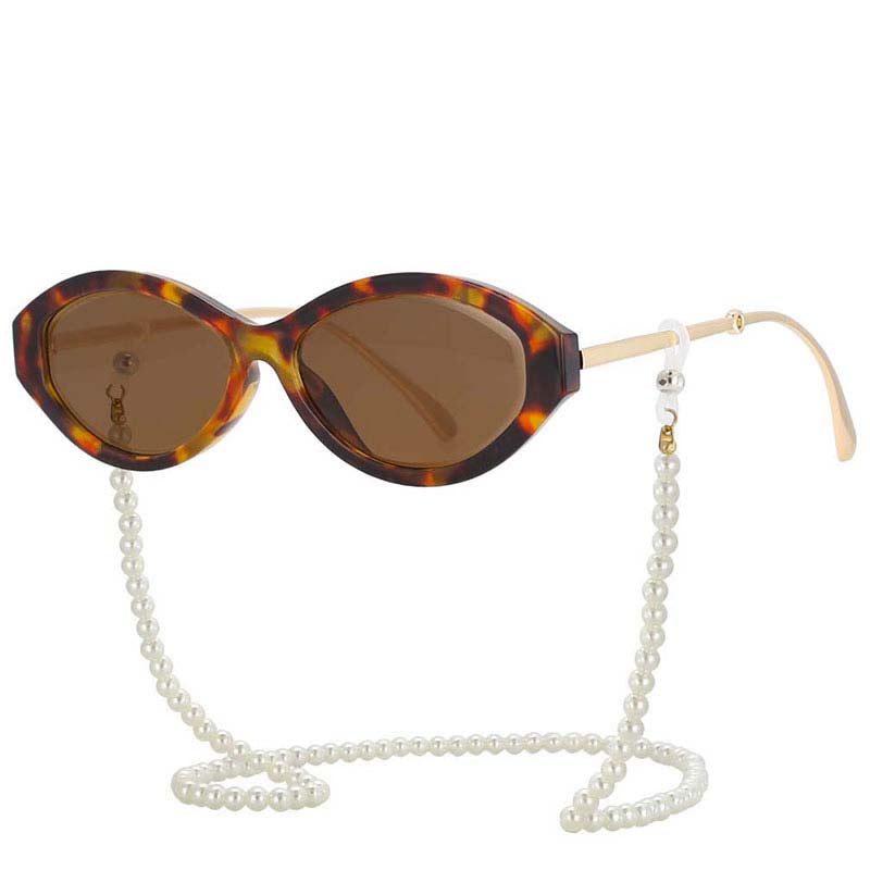 53846  Women Sunglasses with Pearl Chain Shades Uv400 Vintage Glasses