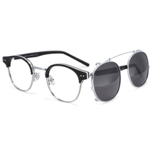 Load image into Gallery viewer, 53874 Retro Round Anti Blue Light Glasses Frames Polarized Flip-On Sunglasses Men Women TR90 Computer Eyeglasses