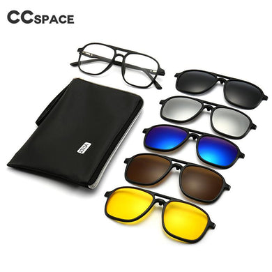 53881 TR90 Anti Blue Light Glasses Frames with 5 Magnetic Clip Lens Polarized Sunglasses Men Women Uv400 Vintage Eyeglasses