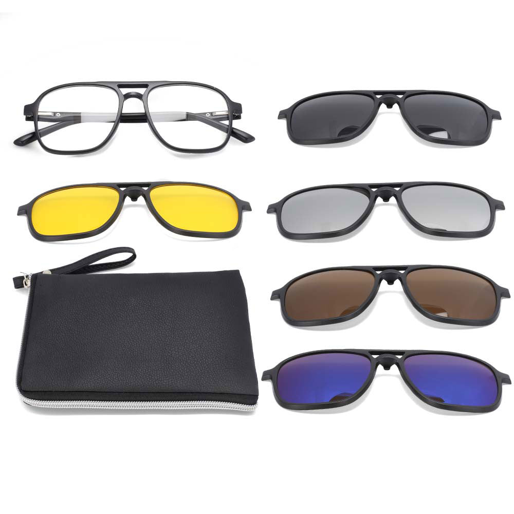 53881 TR90 Anti Blue Light Glasses Frames with 5 Magnetic Clip Lens Polarized Sunglasses Men Women Uv400 Vintage Eyeglasses