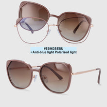 Load image into Gallery viewer, 53963 Two Piece Set Cat Eye Anti Blue Light Metal Men Women's Computer Glasses With Magnetic Clip Polarized UV400 Lenses