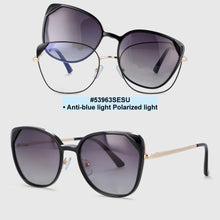 Load image into Gallery viewer, 53963 Two Piece Set Cat Eye Anti Blue Light Metal Men Women's Computer Glasses With Magnetic Clip Polarized UV400 Lenses