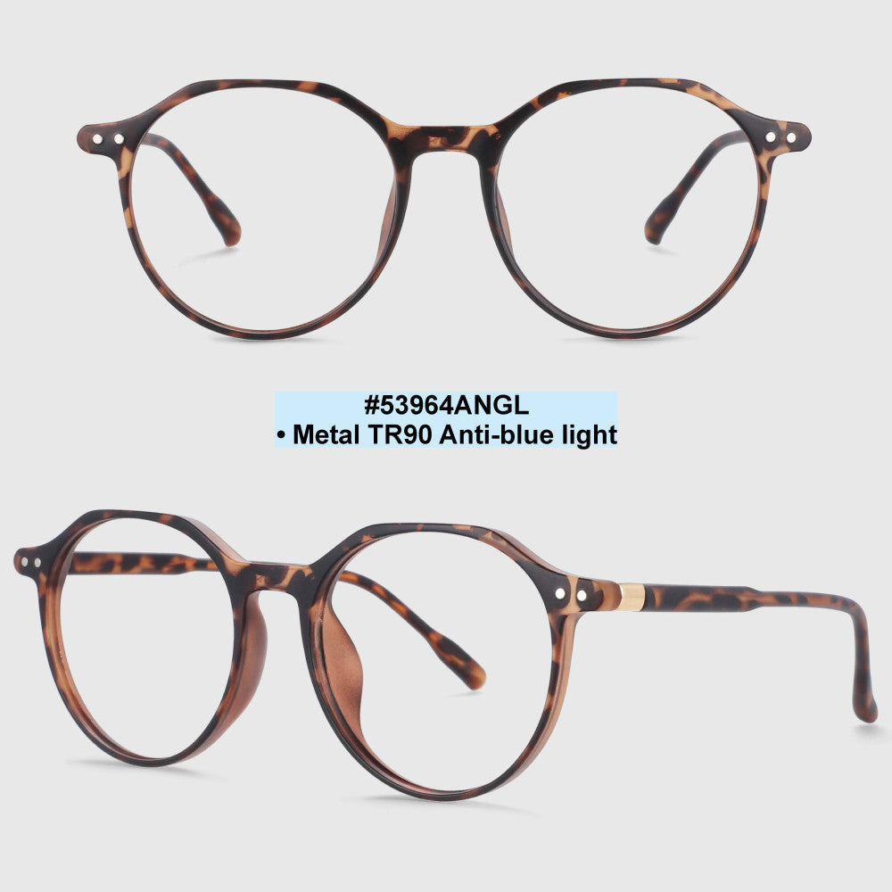 53964 Retro Round Anti Blue Light Glasses Frames Rivet Men Women TR90 Computer Eyeglasses